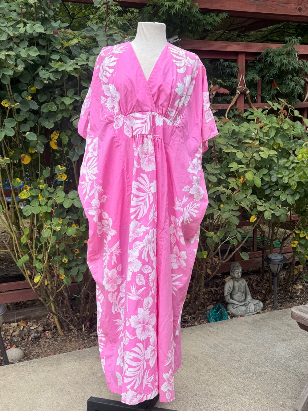 Vintage Pink Hawaiian Floral Caftan Dress